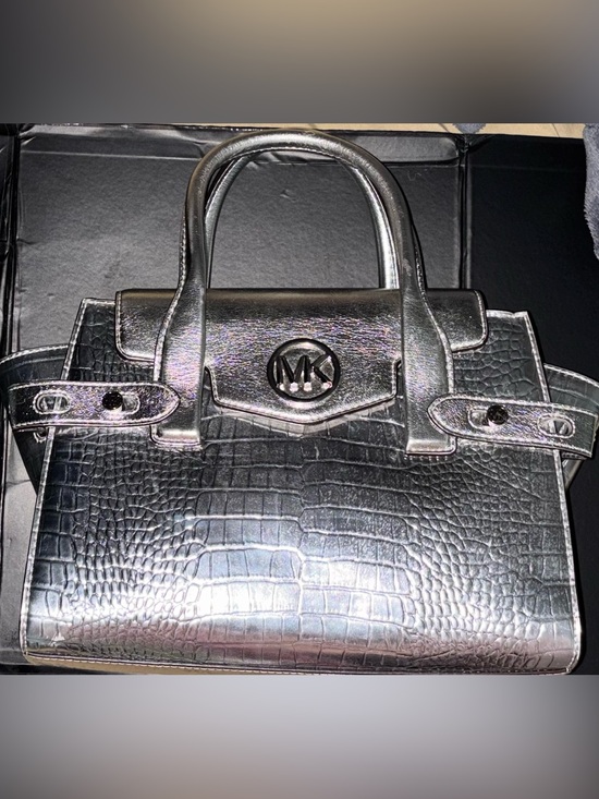 Michael Kors Handbags - Michael Kors Metallic Silver Croc-Embossed Satchel 8x11